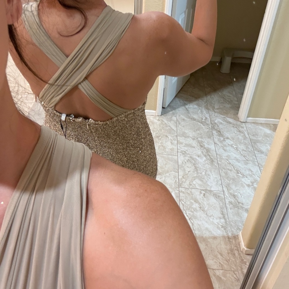Gold Sequin Halter Evening Gown - Picture 3 of 7